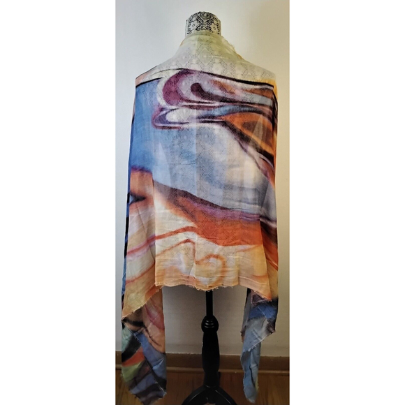 Hang N Hold  Rectangle Scarf Shawl Wrap Modal Wool Frayed Borders - Picture 3 of 10